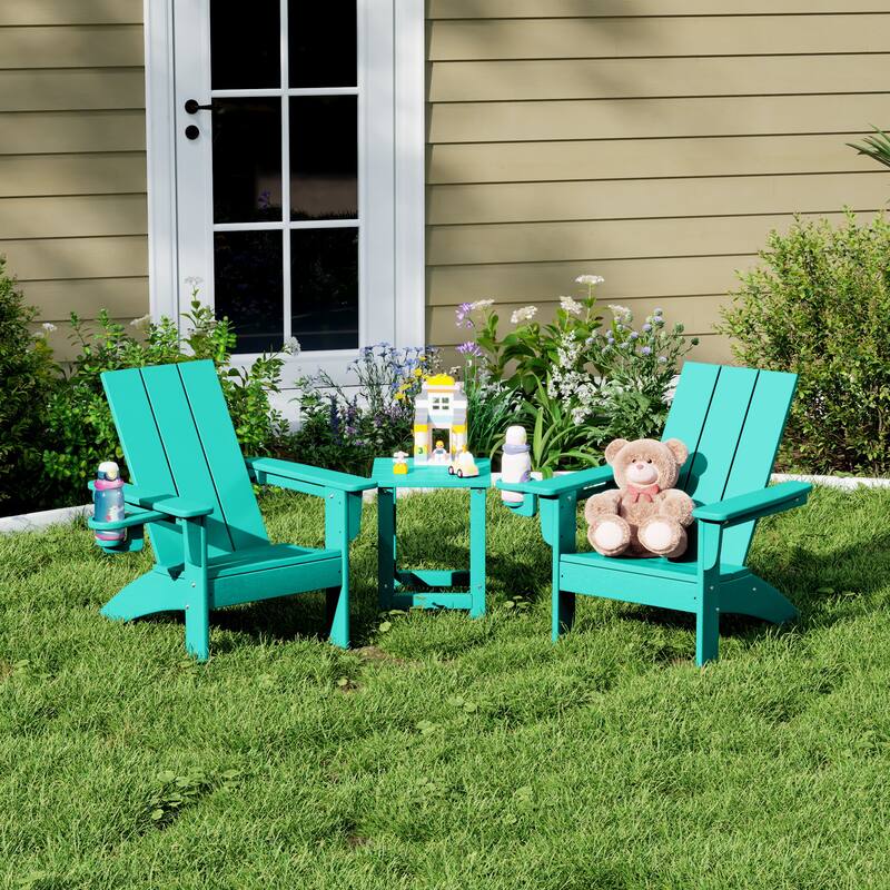 Shoreside Kids Outdoor Poly Adirondack Chair with Side Table 3-Piece Set