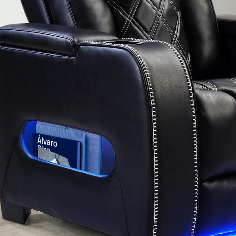 Power Recliner Chair with Adjustable Headrest, Breathable PU Leather Home Theater Seating with Ambient Lighting,Cup Holders