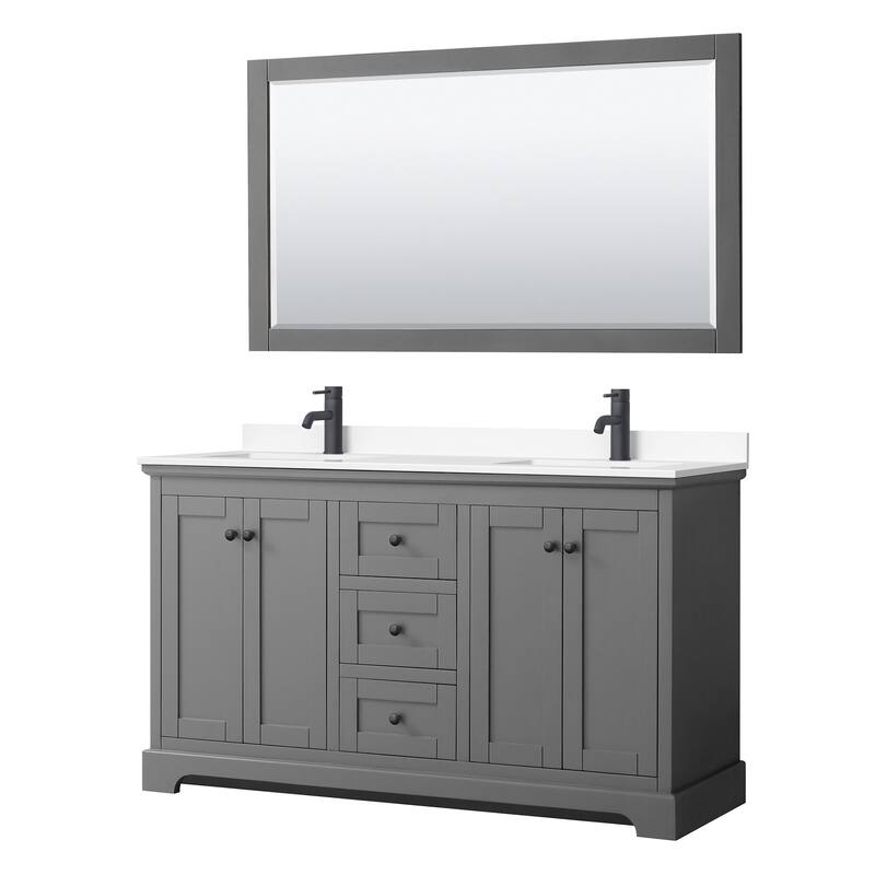 Wyndham Collection Avery 60" Free Standing Double Basin Vanity Set - Dark Gray / White Cultured Marble Top / Matte