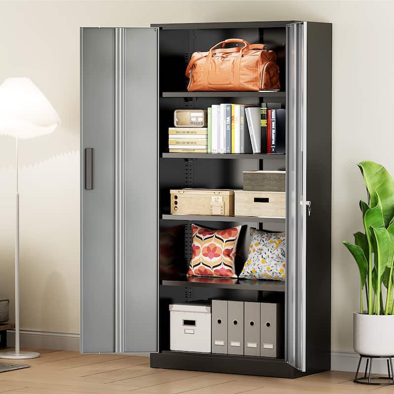 71 inch Garage Storage Cabinet Shelving Kitchen Pantry Locker with Adjustable Shelves for Office, Garage, Home, Pantry