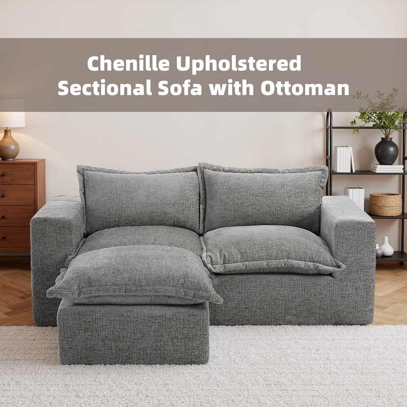 Chenille L-Shaped Modular Sectional Sofa Comfy Cloud Couch For Living Room