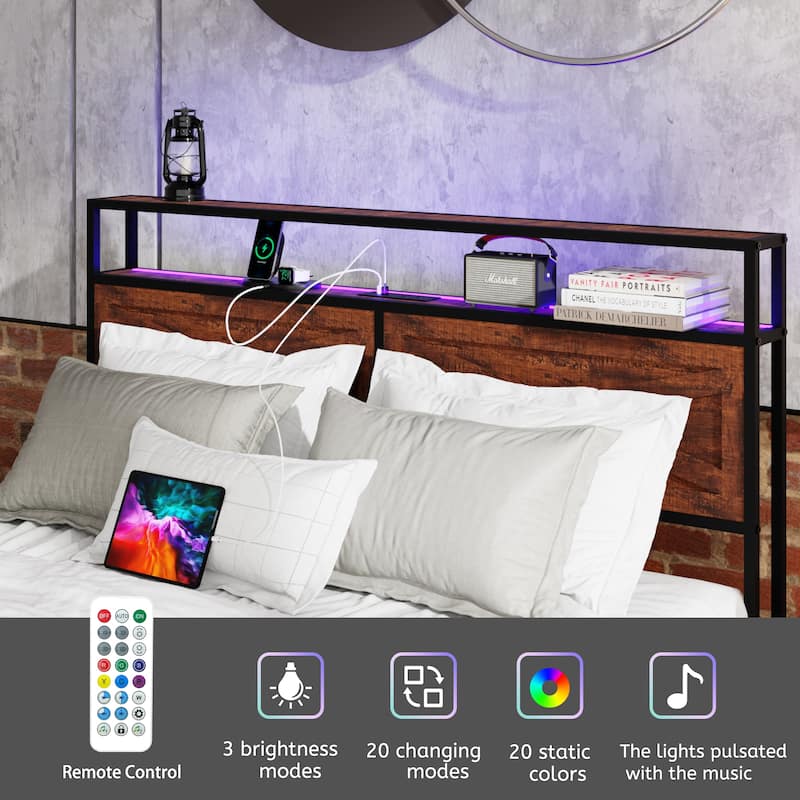 King Bed Frame with Storage Headboard and 12 Drawers LED Lights