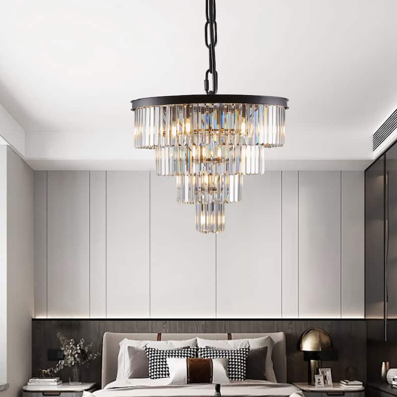 24" 4-Tier Black Crystal Chandelier - Contemporary - Dining Living Bedroom