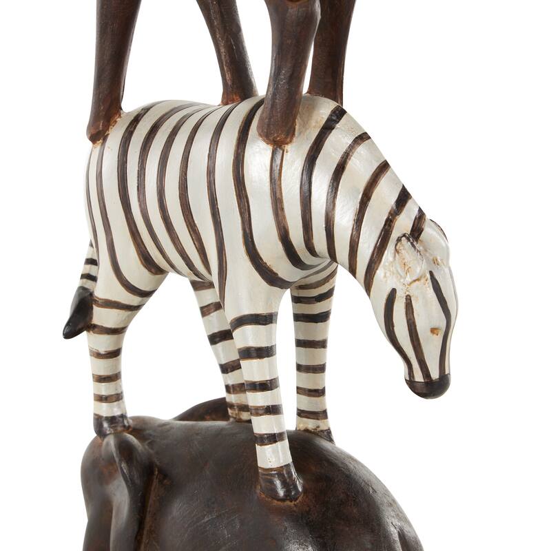 Black Polystone Stacked Safari Animals Decorative Sculpture with Round Base