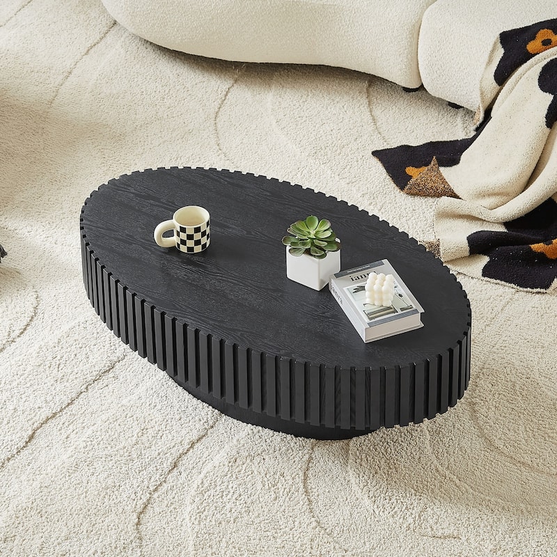Modern Handcraft Drum Coffee Table Length 43.7 inch Ellipse Coffee Table for Living Room,Oval Small Coffee Table