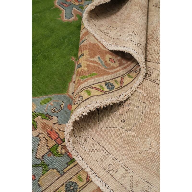 Hand Knotted Oriental 100% Wool Carpet Traditional Medallion Green Tabriz Area Rug - 13' 1'' X 9' 8''