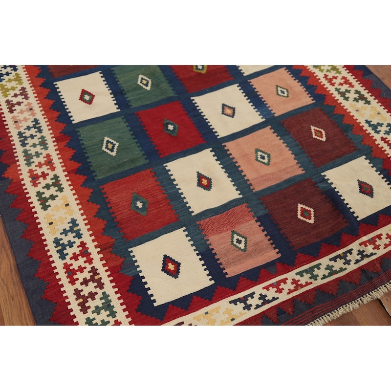 Kilim Qashqai Persian Vintage Rug Hand-Knotted Living Room Wool Carpet - 4'8"x 6'9"