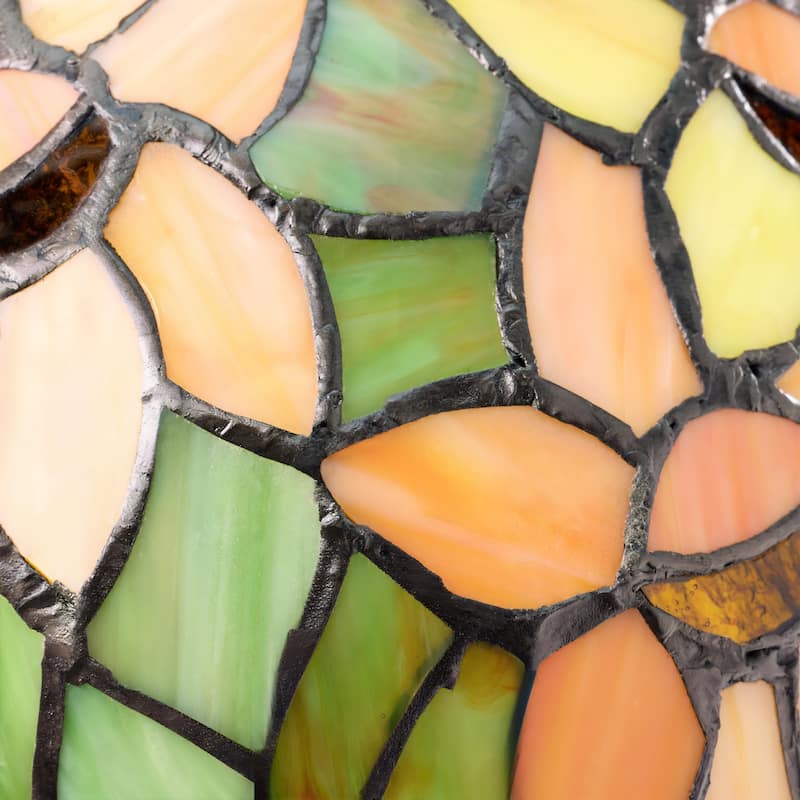 Sunflowers River of Goods Brown Metal and Stained Glass Dome Shade 16.5-Inch Table Lamp - 10" x 10" x 16.5"
