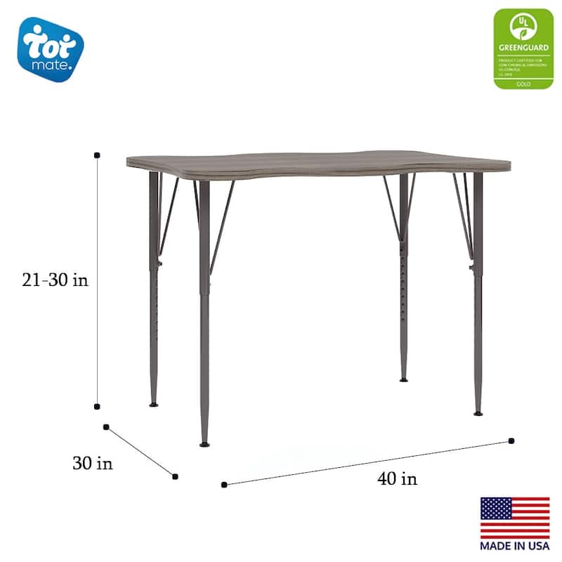 Tot Mate 40" W x 30" D My Place Rectangular Table, Adjustable Height 21" to 30", Ready-To-Assemble