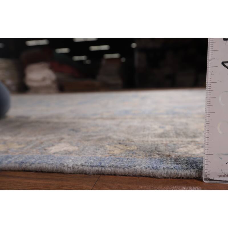 Transitional Blue Oushak Turkish Area Rug Handmade Wool Carpet - 9'2"x 11'10"