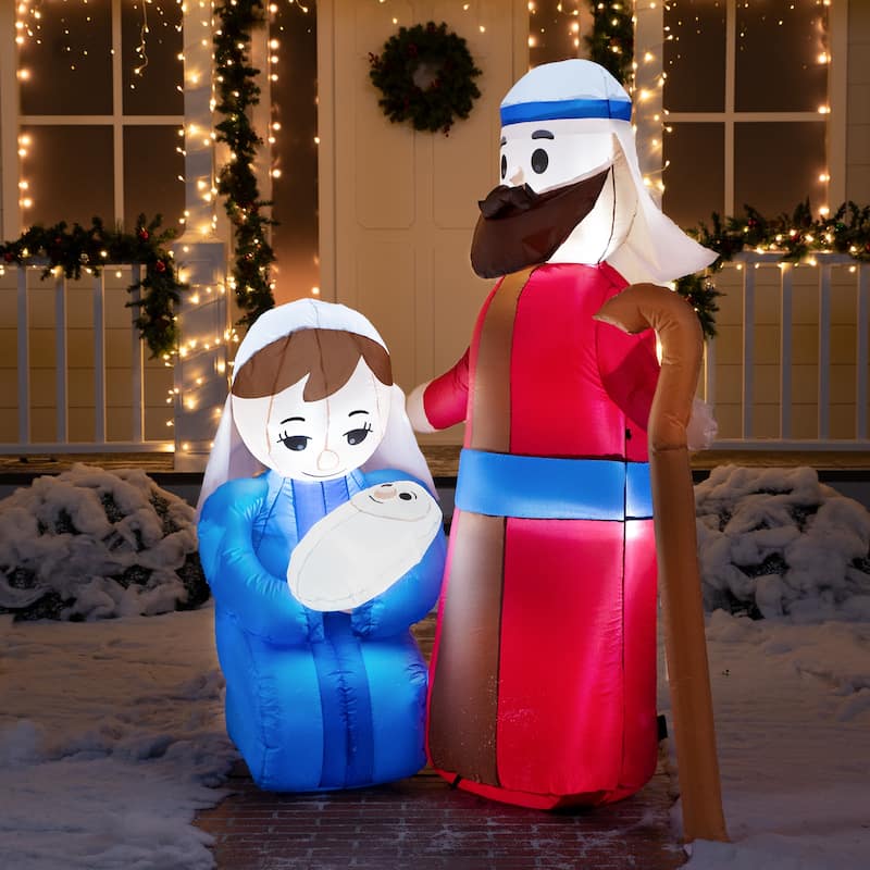 Joyfy 6 FT Tall Christmas Inflatable Jesus Family Decoration with Built-in LEDs, Blow Up Inflatables