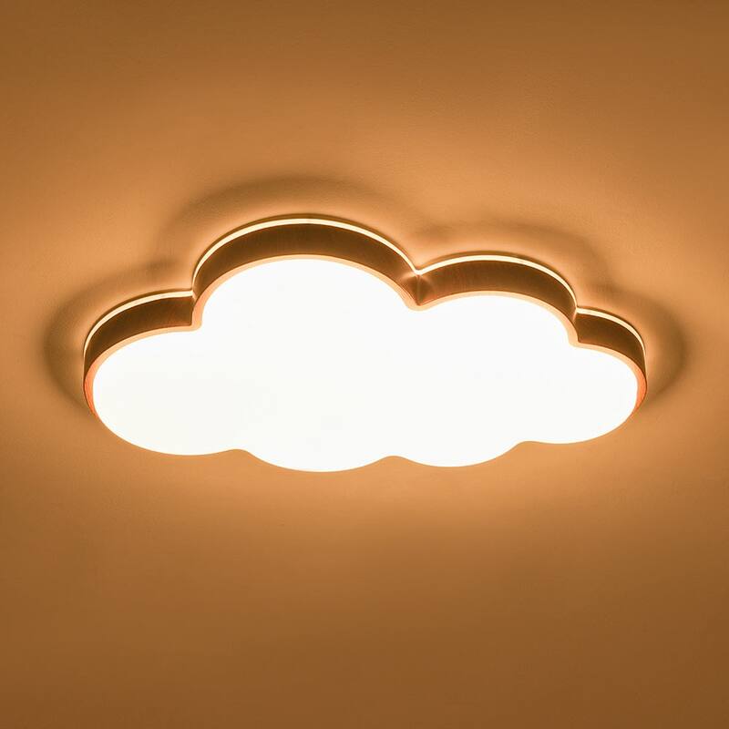 Walnut Wood Grain 5CCT Dimmable LED Cloud Kids Flush Mount - 21.9 Inches