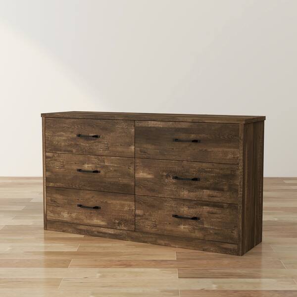 Greer Rustic 56-inch Wide 6-Drawer Walnut Dresser with USB Ports by Furniture of America