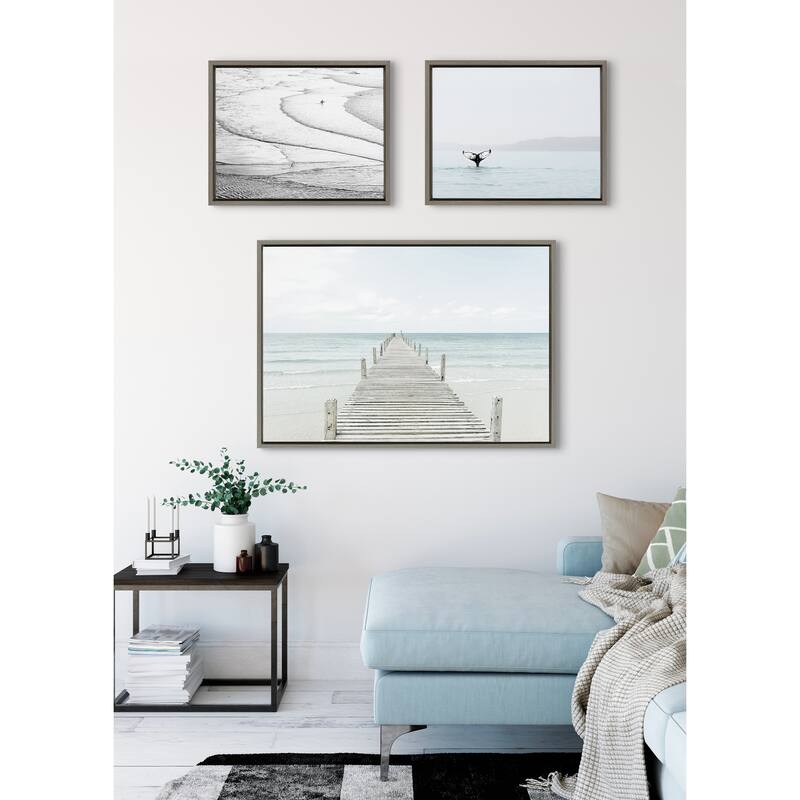 Kate and Laurel Sylvie Ocean Beach Framed Canvas Set - Gray