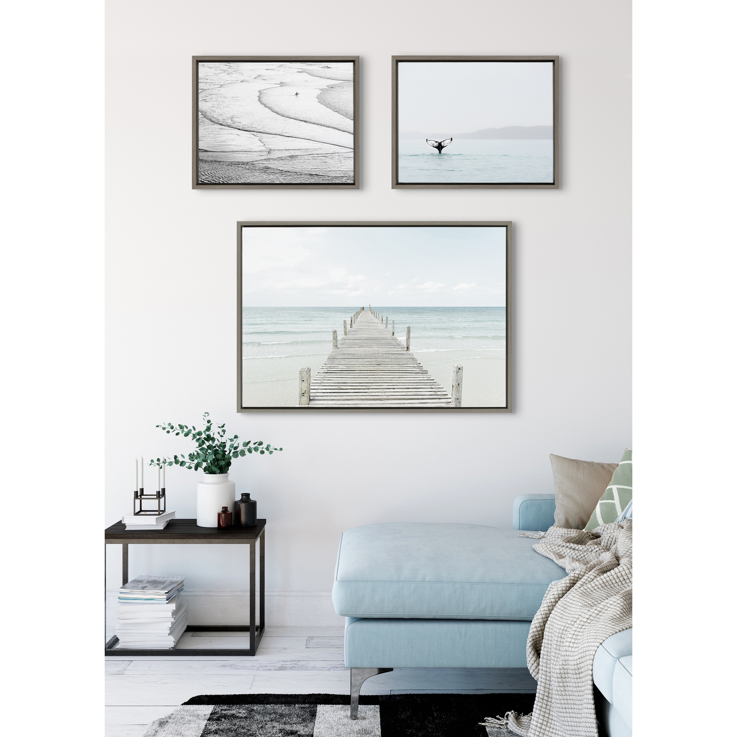 Kate and Laurel Sylvie Ocean Beach Framed Canvas Set - Gray