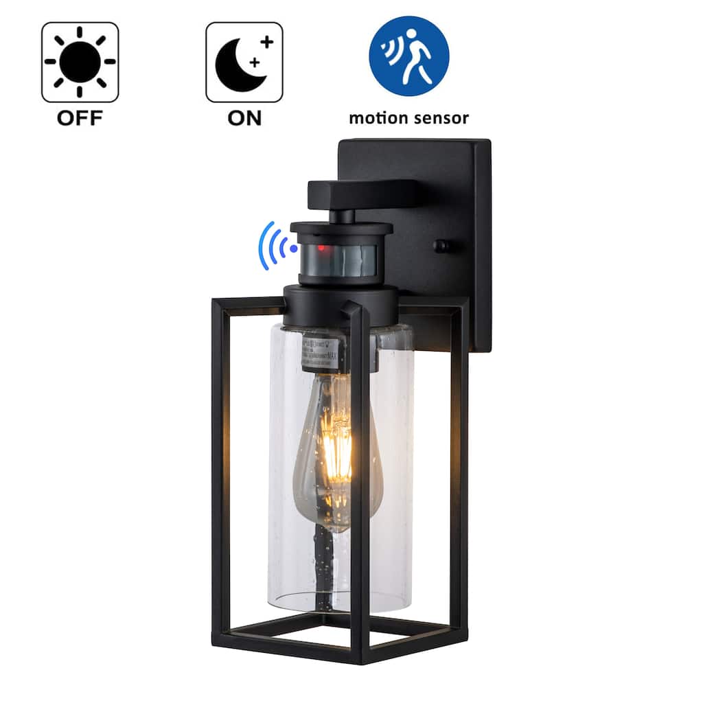 1-Light Matte Black Motion Sensing Dusk to Dawn Outdoor Wall Lanten