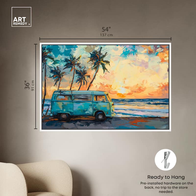 Art Remedy Old School Spring Break Framed Colorful Coastal 1 Piece Canvas Wall Art