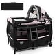 preview thumbnail 1 of 20, Babyjoy 3 in 1 Portable Baby Playard Nursery Center w/ Swing-away Pink + Black