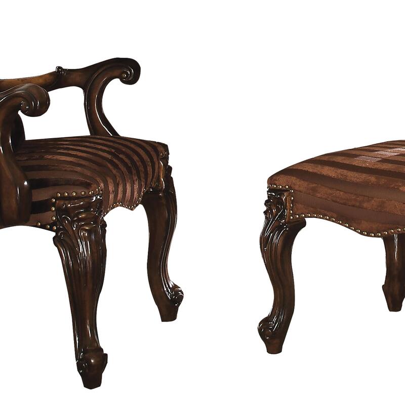 Faux Leather Upholstered Wooden Side Chair with Scrolled Carvings, Brown, Set of 2