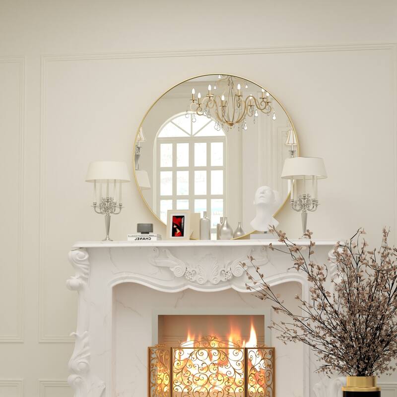 Modern Wall Mirrors, Round Mirror with Metal Framed, Bathroom Mirror with Round Corner Vanity Mirror Accent Mirror