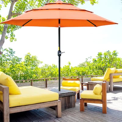 3-Layer Patio Umbrella Outdoor Umbrella with Crank, Push Button Tilt for Deck Backyard and Lawn, Orange