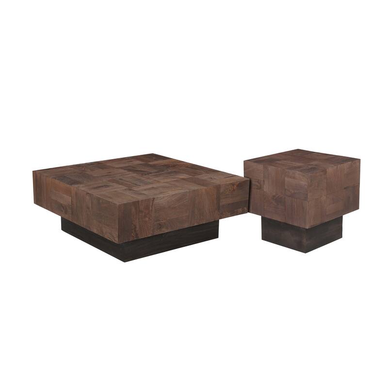 Caden 2-piece Solid Wood Living Room Table Set - Dark Brown