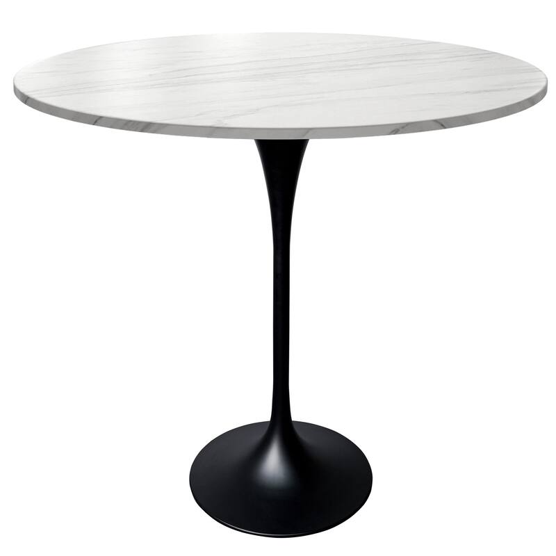 LeisureMod Verve 48" Round Dining Table with Sintered Stone TableTop and Black Steel Base for Kitchen & Dining Room