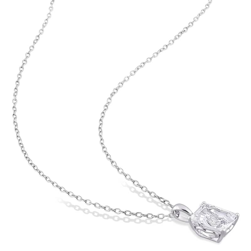 Miadora 8 4/5ct TGW White Topaz Necklace and Stud Earrings Set Sterling Silver