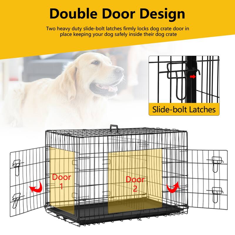 Mylo Metal Double Door Folding Wire Pet Crate with Divider by Furniture of America