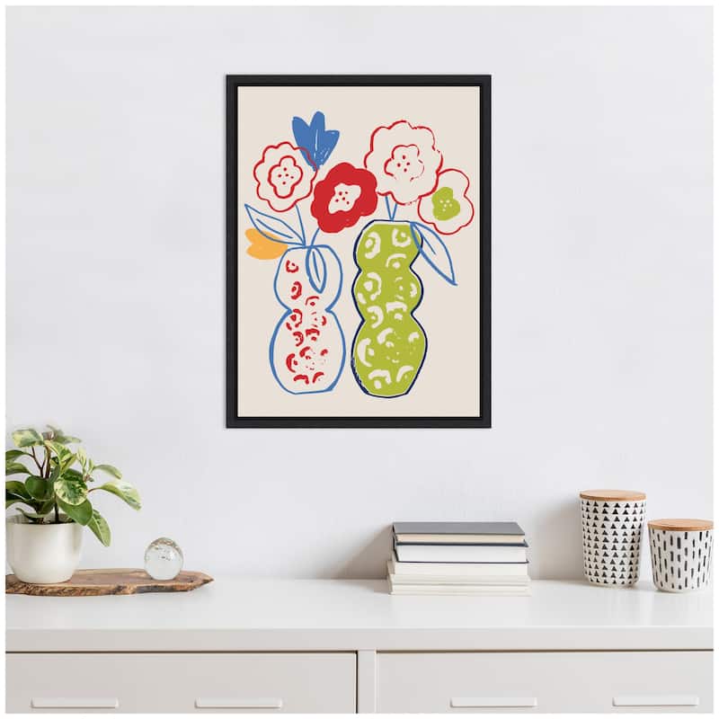 Kate and Laurel Live Boldly Flower Vases by Vicky Yorke Framed Canvas Wall Art Print