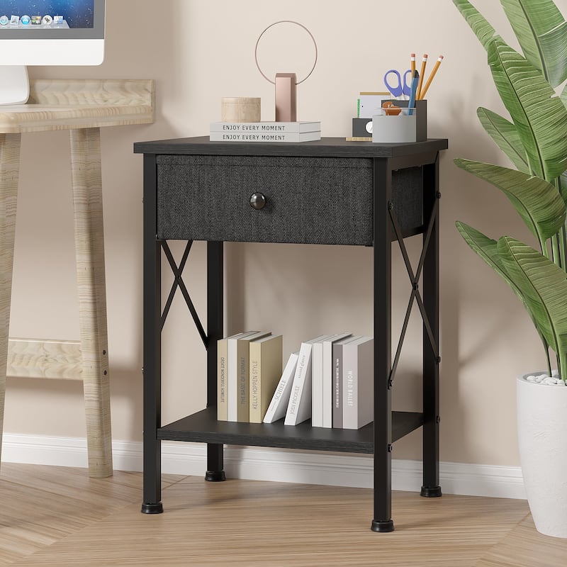 Javlergo 2 Pack X Frame Nightstand with Removable Fabric Drawer Easy to Clean Multifunctional End Table with Open Shelf