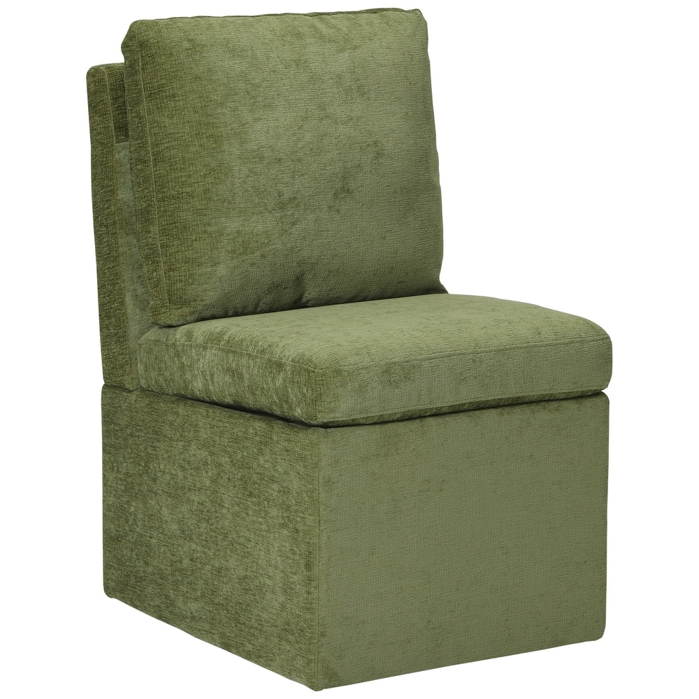 Stansberry Chenille Upholstered Dining Chair with Under Seat Storage and Caster Wheels