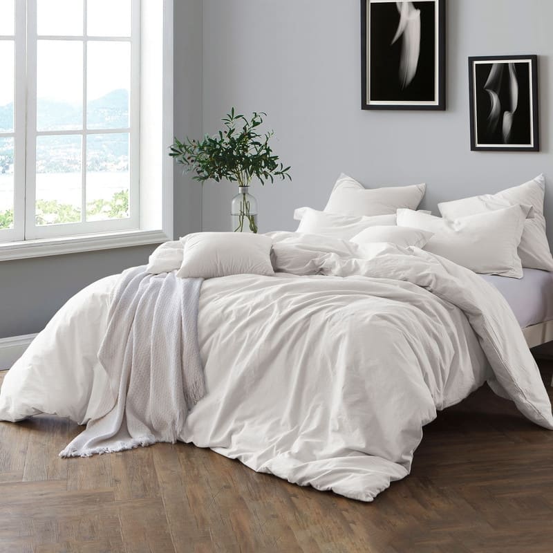 Swift Home Premium Cotton Prewashed Chambray Duvet Cover Set Bed Linen - Comforter/Duvet Insert Not Included - Off White - Queen/Full