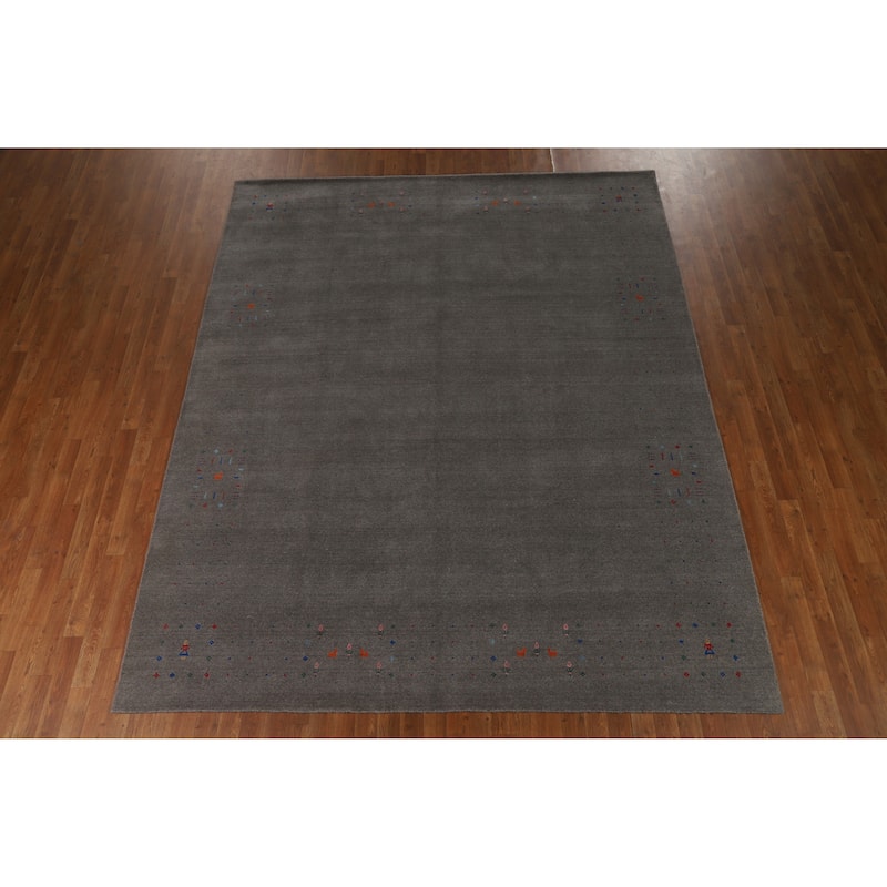 Hand Knotted Oriental 100% Wool Carpet Tribal Tribal Greys & Charcoal Gabbeh Area Rug - 10' 1'' X 8' 1''