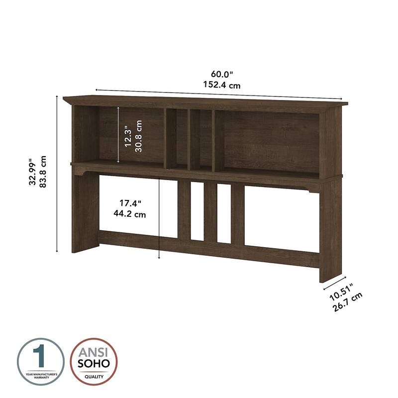 Bush Furniture Salinas 60W Hutch- Hutch Only - 60.00"L x 10.51"W x 32.99"H