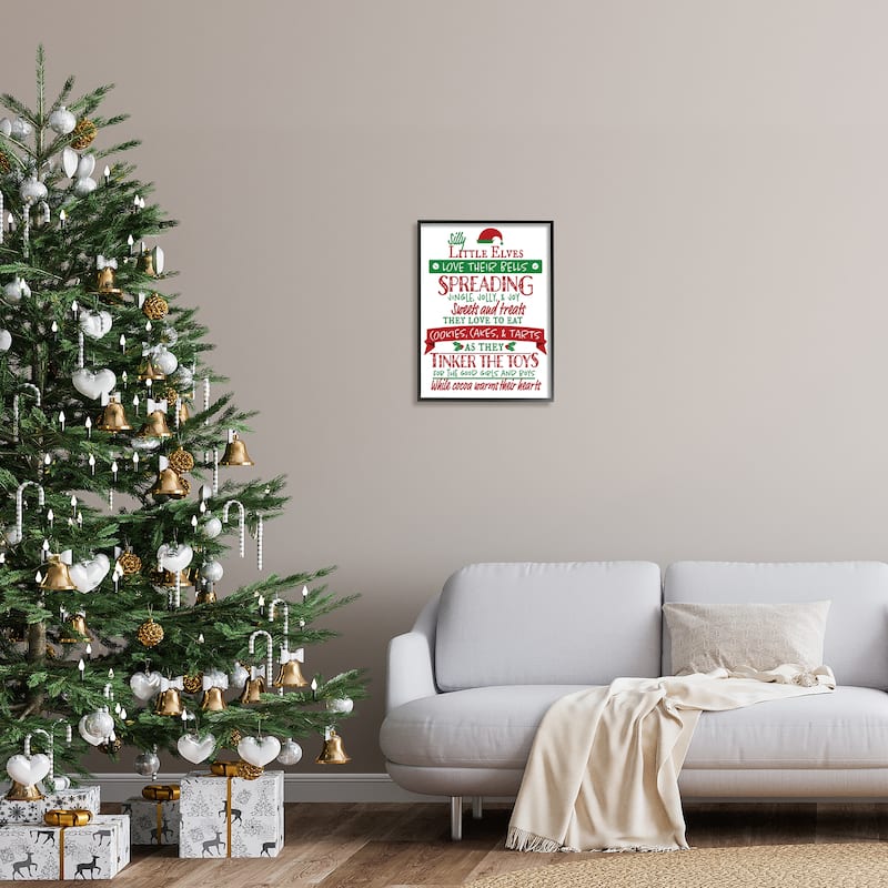 Stupell Silly Little Elves List Festive Christmas Phrases Framed Wall Art