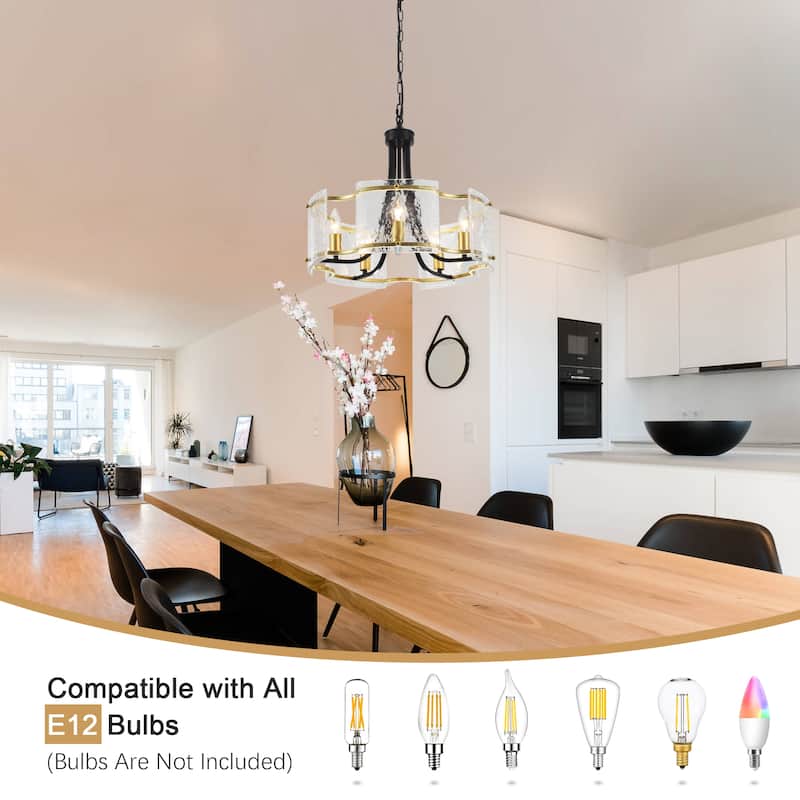 18.9inch modern simple design 5 light pendant with flower metal frame and water ripple glass decorative piece for multiple rooms