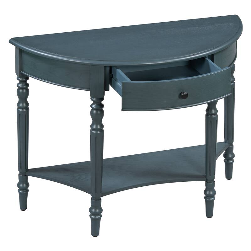 39" Farmhouse Half Moon Console Table with 1 Drawer and Shelf