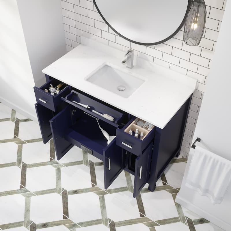 Kate 48-in Solid Hardwood Bathroom Vanity with Power Bar and Drawer Organizer
