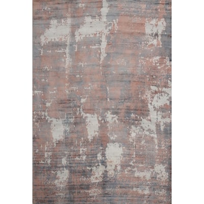 Hand Knotted Oriental Viscose Silk Carpet Modern Pictorial Multi-Colored Abstract Area Rug - 8' 4'' X 6' 7''