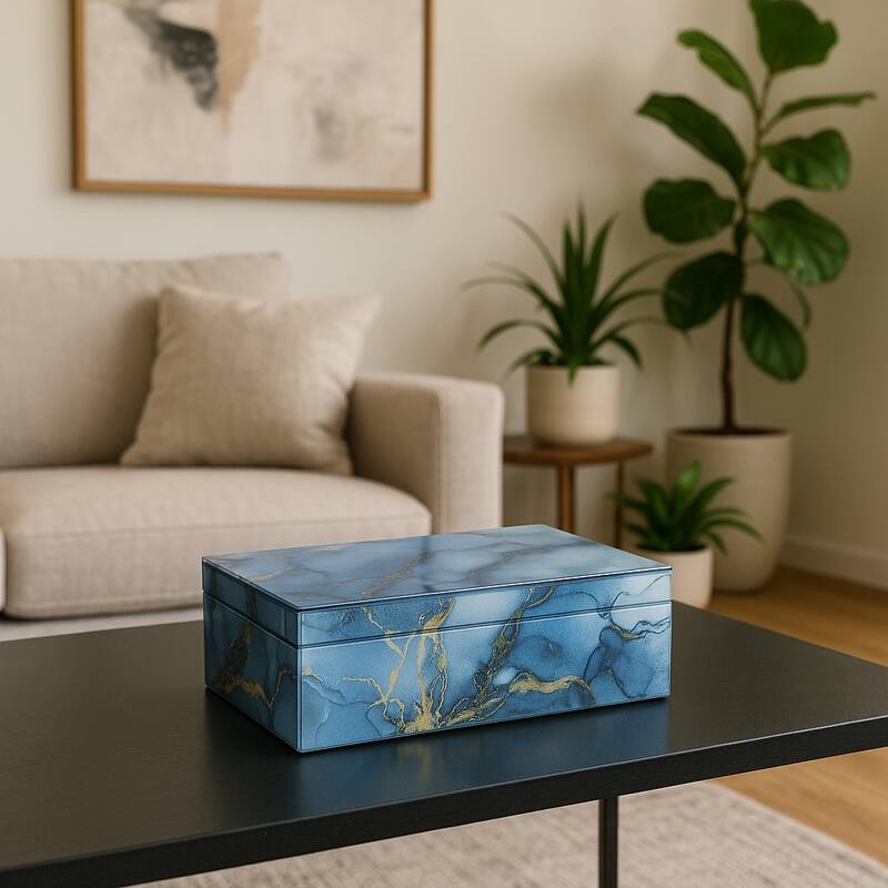 Modern Statement Decorative Box with Abstract Finish and Lid