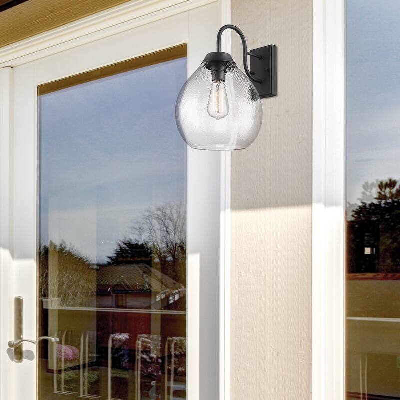 Ariella 1 Light Outdoor Wall Light - Hammered Clear Glass/Natural Black