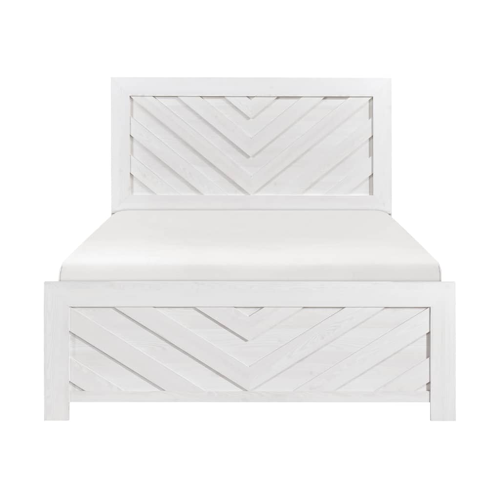 Modern White Queen Size Panel Bed with V-Pattern Design, Ships in One Box