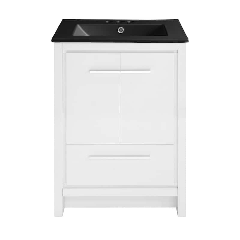 Virage 24 In. White Bathroom Vanity With Black, 3-Hole Ceramic Sink Top