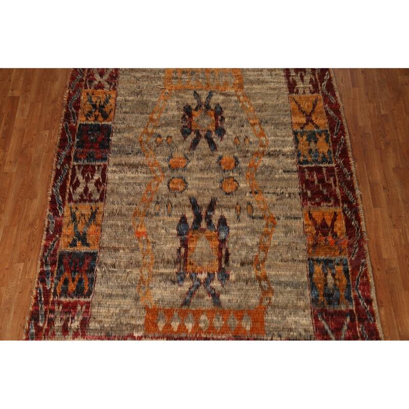 Hand Knotted Oriental 100% Wool Carpet Modern Tribal Brown Moroccan Area Rug - 9' 11'' X 6' 8''