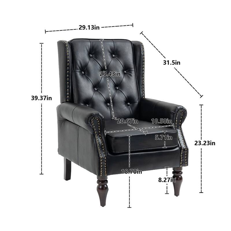 Transitional Wingback Accent Chair Armchair with Sturdy Wood Legs