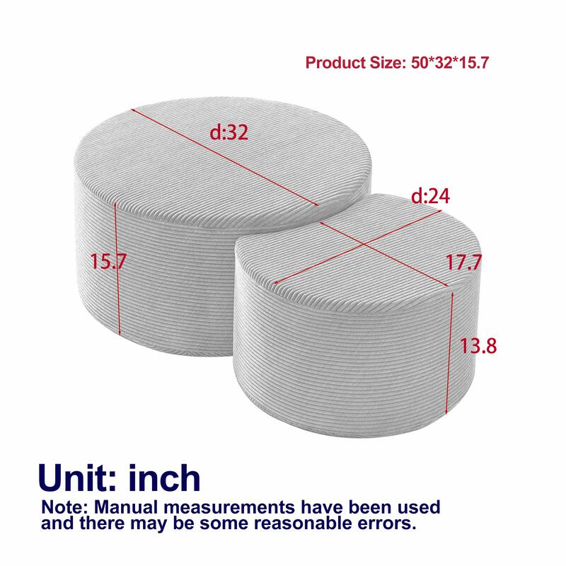Nesting Coffee Table Set Of 2,Upholstered,Foam Round Coffee Table Side Table End Table Ottoman, No Assembly