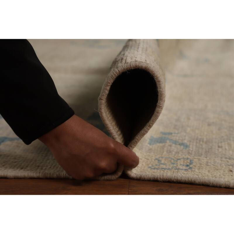 Hand Knotted Oriental 100% Wool Carpet Transitional All-Over Beige & Ivories Oushak Area Rug - 11' 9'' X 9' 0''