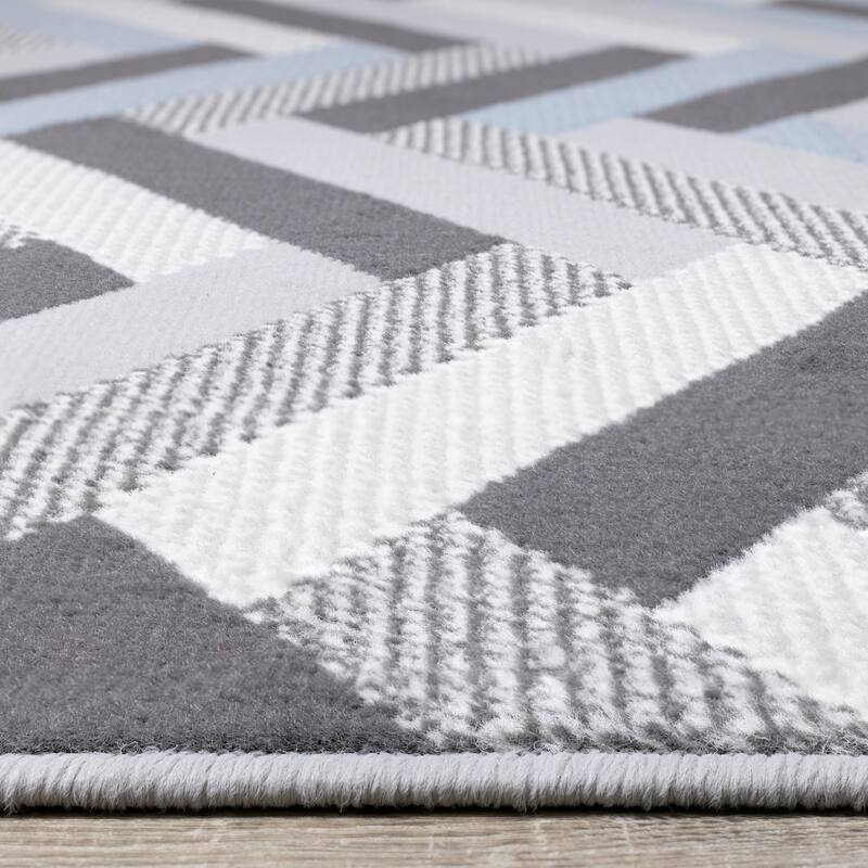 Florence Collection - Grey/Blue Herringbone Rug - 4'7" x 6'7"