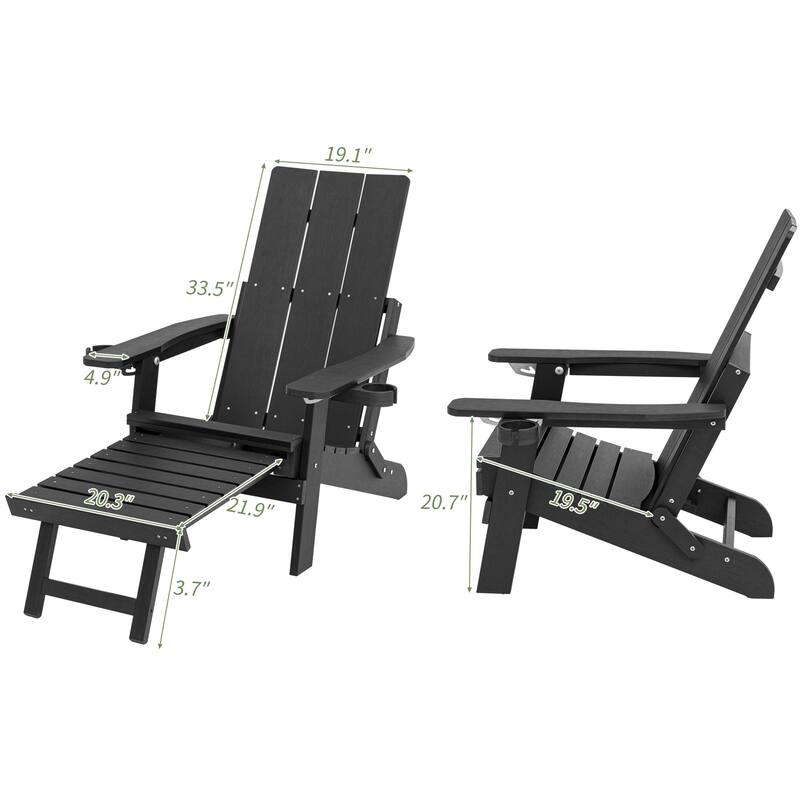 Poly Lumber Outdoor Adjustable Back Adirondack Chair with Ottoman Cup Holders and Cushion
